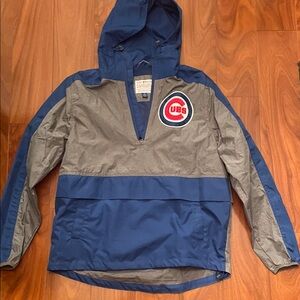 Blue and Gray Hooded Windbreaker with Chicago Cubs logo